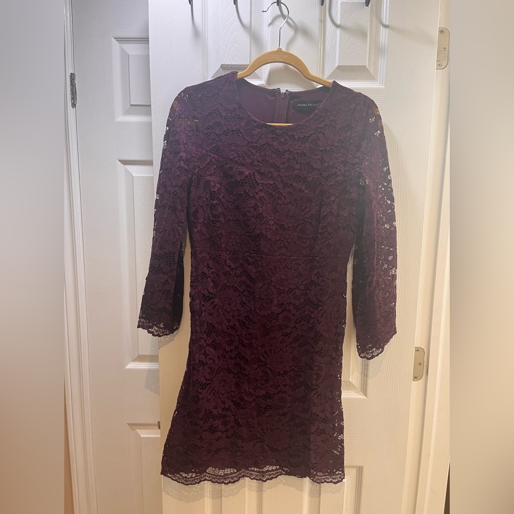Ivanka Trump | Elegant Lace Dress in Burgundy;Size “10” Only Sleeves are Unlined
